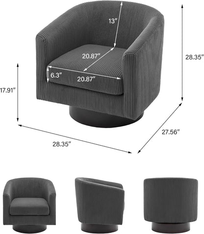 Swivel Barrel Accent Chair, Modern Round Corduroy Fabric Arm Chair for Living Room, Bedroom, Comfy