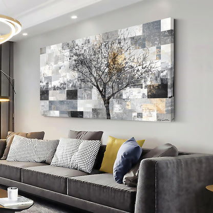 LASMOND Modern Abstract Tree Wall Art for Living Room Black and White Canvas Painting Wall Art
