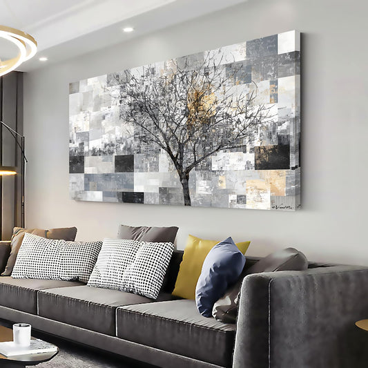 LASMOND Modern Abstract Tree Wall Art for Living Room Black and White Canvas Painting Wall Art