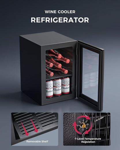 6 Bottles and 6 Cans Compact Beverage Refrigerator, Freestanding Mini Fridge with Temperature