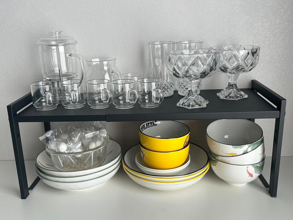 Expandable Cabinet Shelf Organizer 16-26" L Stackable Kitchen Counter Shelf Rack Sink Riser