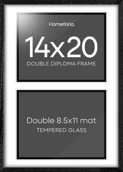 Homeforia 14x20 Double Diploma Frame, High End Oak 14 x 20 Black Wood Certificate Frames with Mat