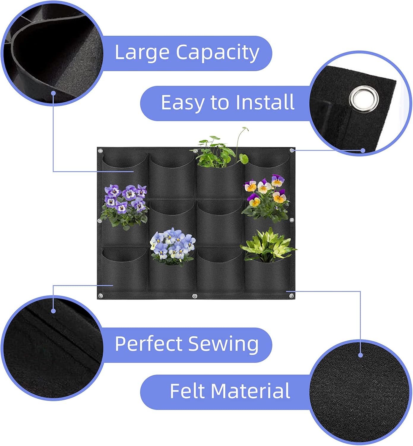 12 Pockets Hanging Planter Bags, Hanging Vertical Wall Mounted Plant Planting Grow Bags, Herb