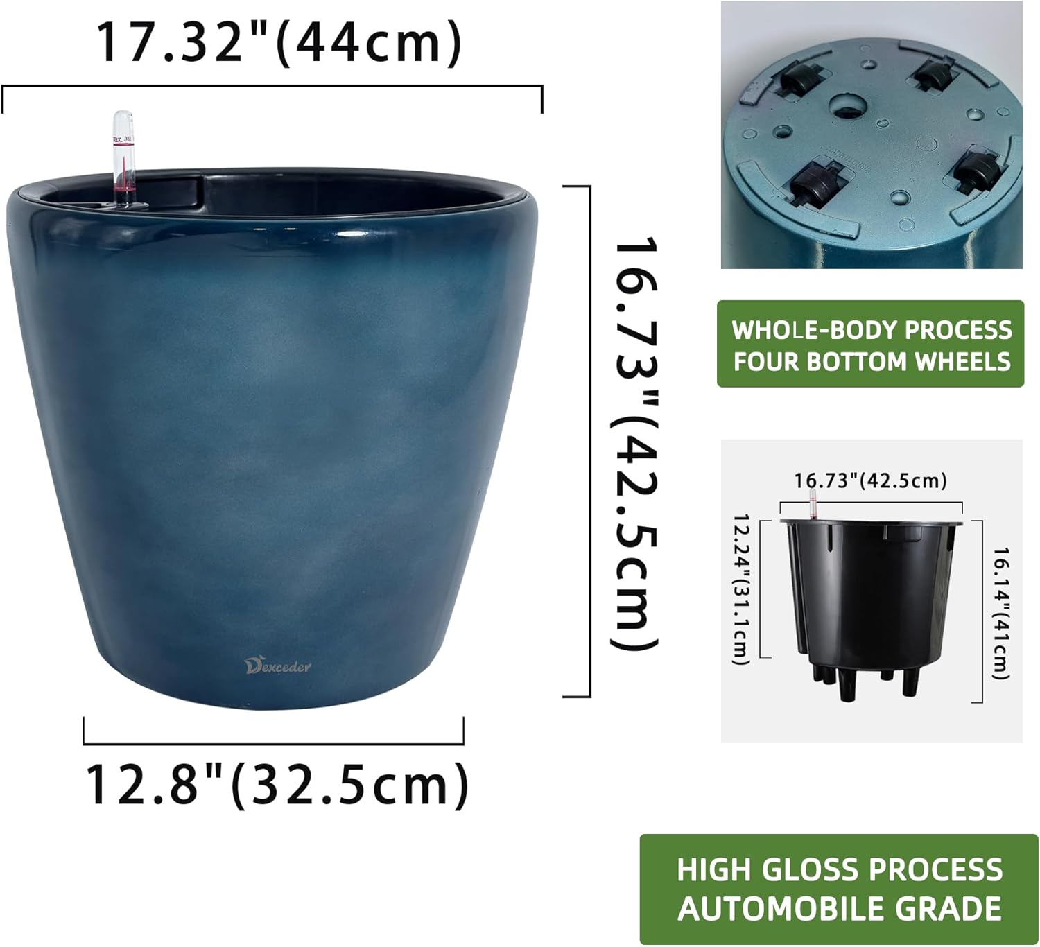 Dexceder 18x17 Self Watering Planter with Wheels Indoor Outdoor, Inner Pot Design, Thickened Large