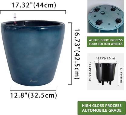 Dexceder 18x17 Self Watering Planter with Wheels Indoor Outdoor, Inner Pot Design, Thickened Large