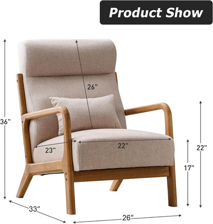 INZOY Mid Century Modern Accent Chair Set of 2, High Back Reading Armchair with Wood Frame