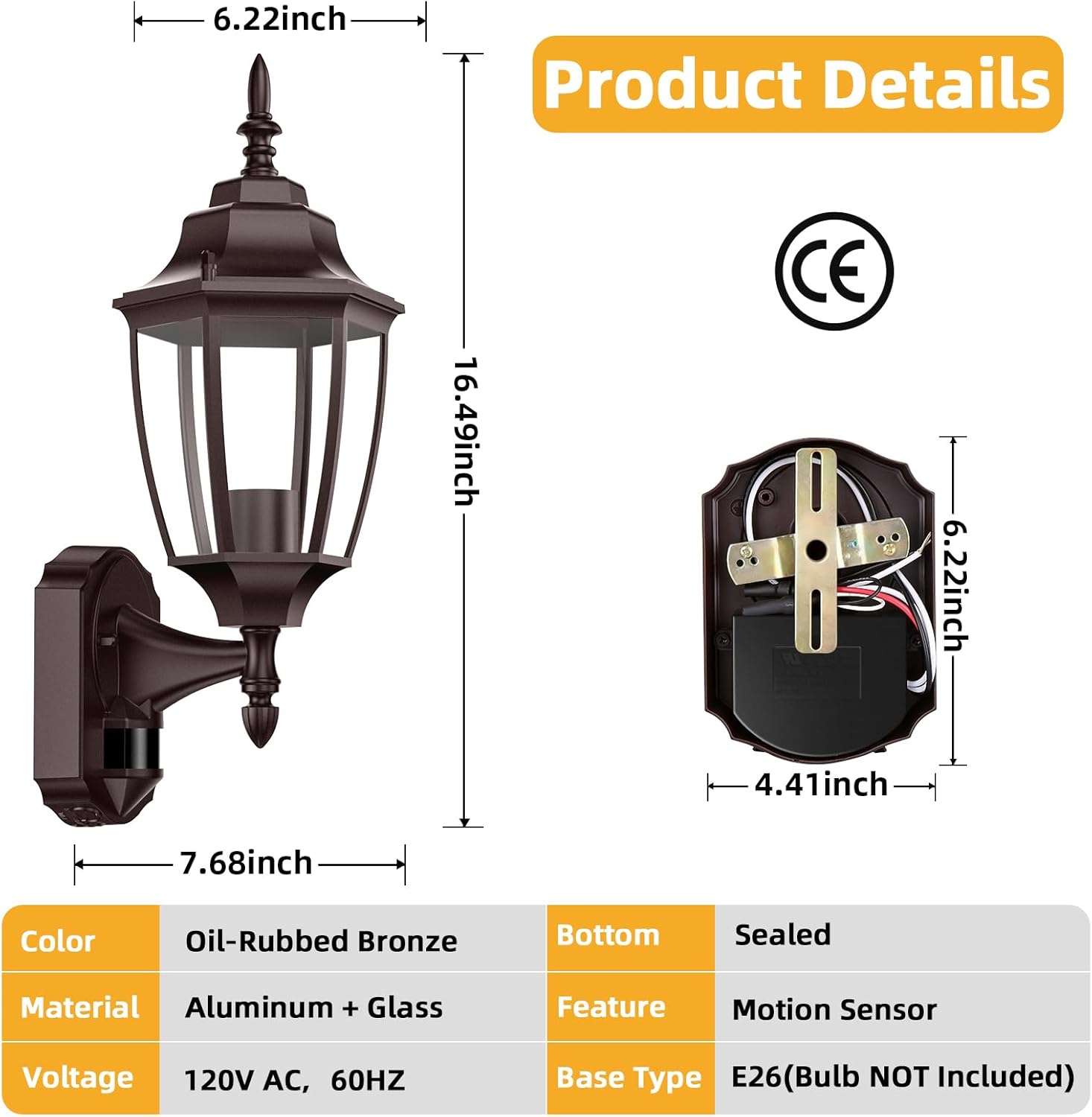 Lamomo Outdoor Wall Sconce, 2 Pack Dusk to Dawn Motion Sensor Bronze Outdoor Light Fixtures Wall