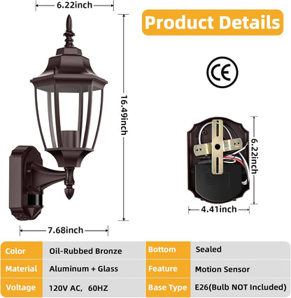 Lamomo Outdoor Wall Sconce, Dusk to Dawn Motion Sensor Bronze Outdoor Light Fixture Wall Mounted