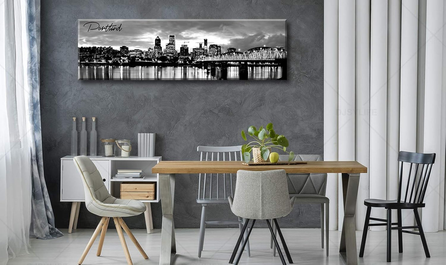 DJSYLIFE-Portland Skyline Canvas Print Modern City Landscape Wall Art USA Skyscraper Black and