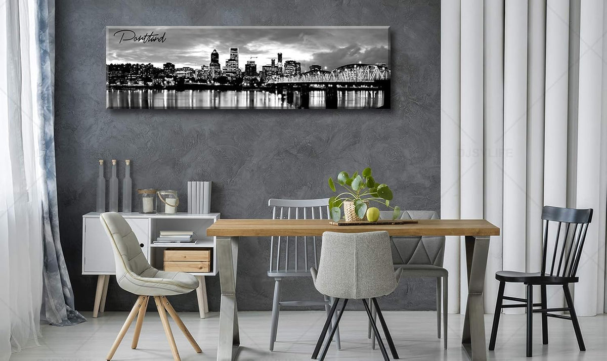 DJSYLIFE-Portland Skyline Canvas Print Modern City Landscape Wall Art USA Skyscraper Black and