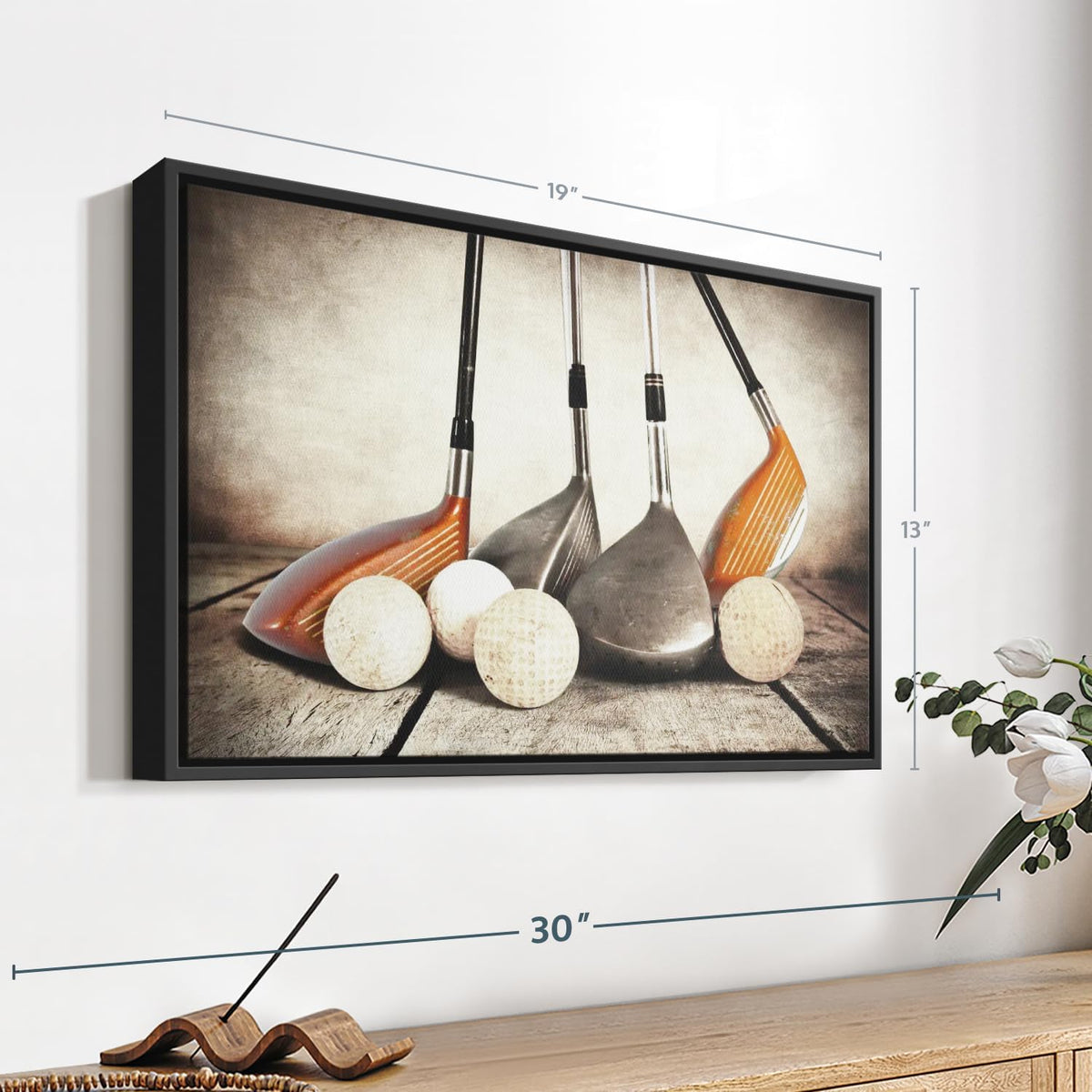 Elephant Stock Golf Sets Wall Art - Horizontal Framed Canvas - 1-Piece Mancave Wall Decor