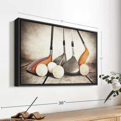 Elephant Stock Golf Sets Wall Art - Horizontal Framed Canvas - 1-Piece Mancave Wall Decor