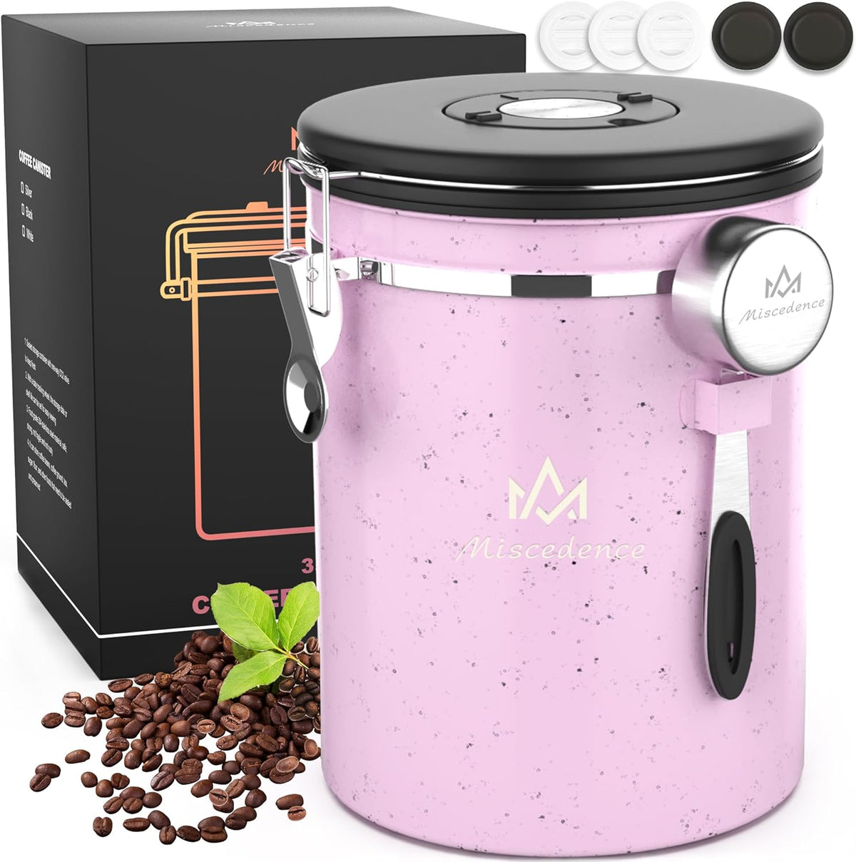 35OZ Coffee Canister for ground coffee with Date Tracker,pink 304 Stainless Steel Kitchen Food