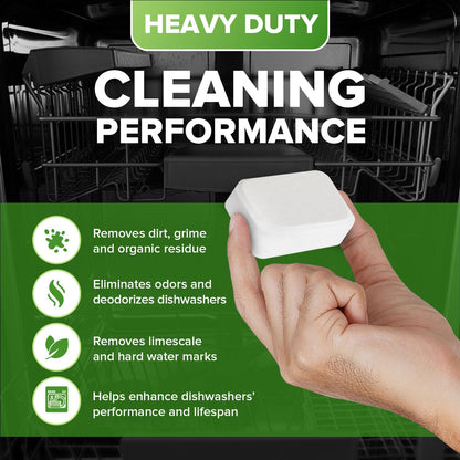 Heavy Duty Dishwasher Cleaner and Deodorizer Tablets, Descaler, Deep Cleaning, Natural Odor and