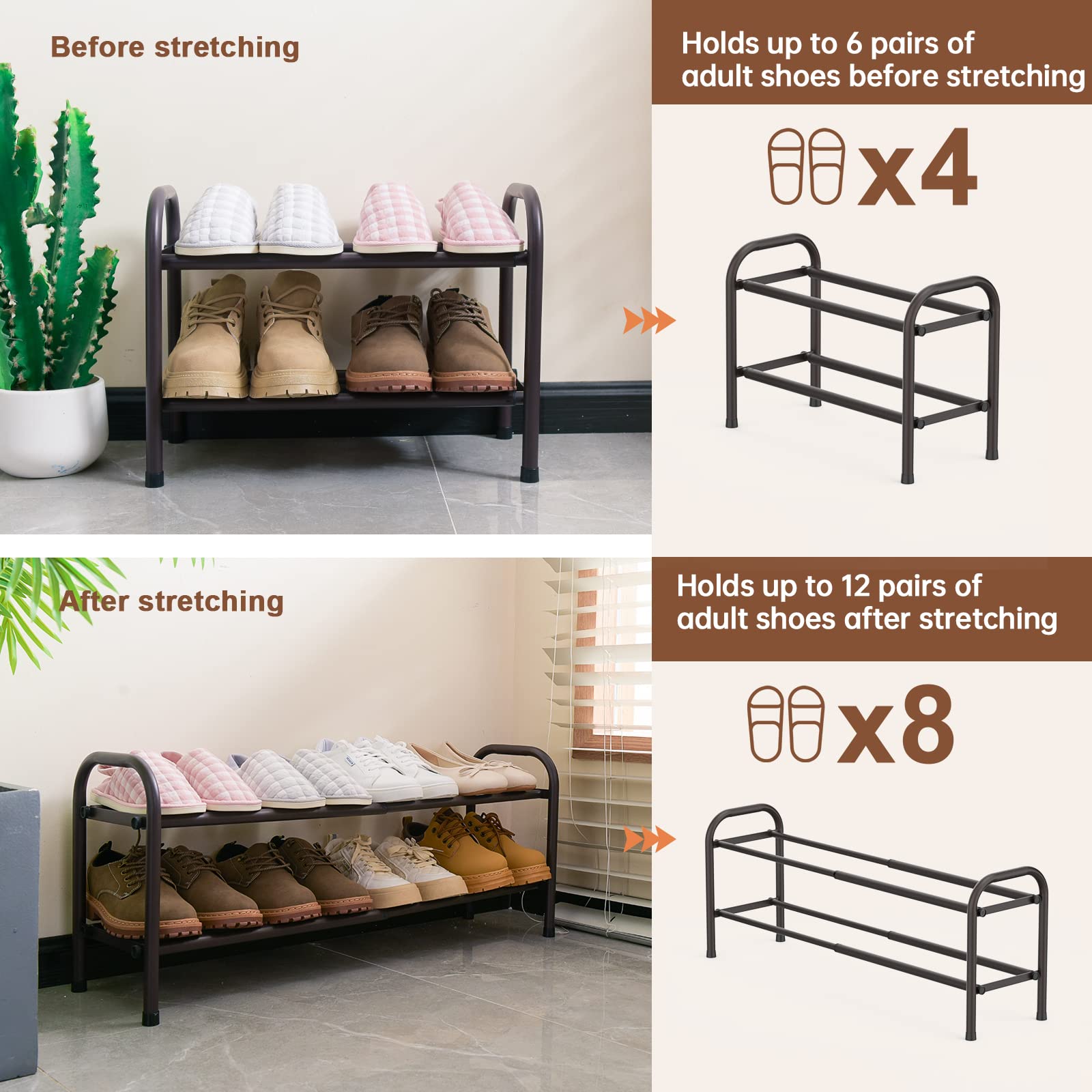 Gonfoam Expandable 2-Tier Shoe Rack for Closet and Entryway, Bronze