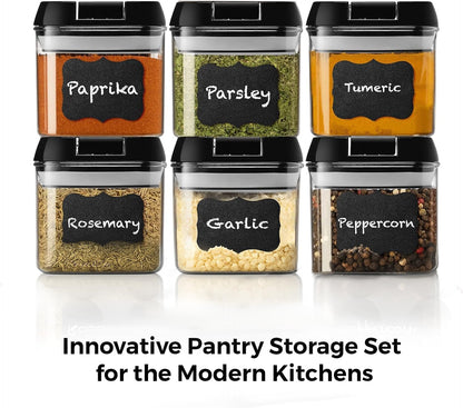 Shazo 6 PC Airtight Food Storage Containers - BPA Free Clear Plastic Snack & Spice Containers with