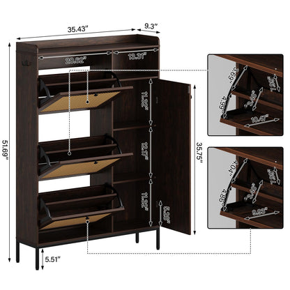 Rattan Shoe Cabinet, Shoe Cabinets with 3 Flip Drawers, Adjustable Shelves