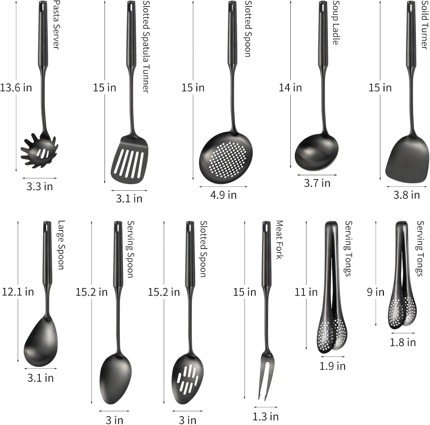 304 Stainlss Steel Matte Kitchen Utensils Set, 11 Pcs Long Metal Cooking Utensil Gadgets Tools Set