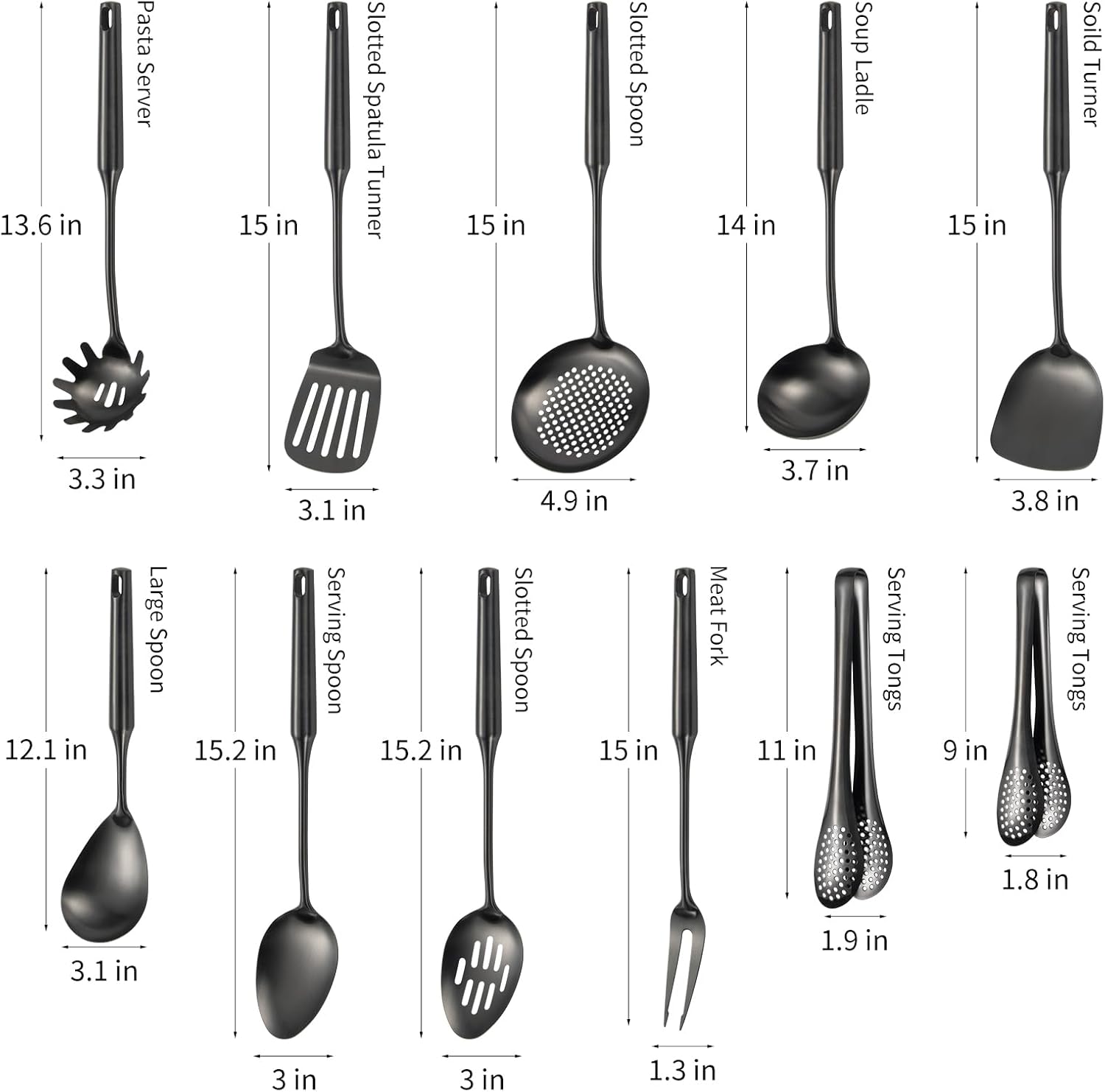 304 Stainlss Steel Matte Kitchen Utensils Set, 11 Pcs Long Metal Cooking Utensil Gadgets Tools Set