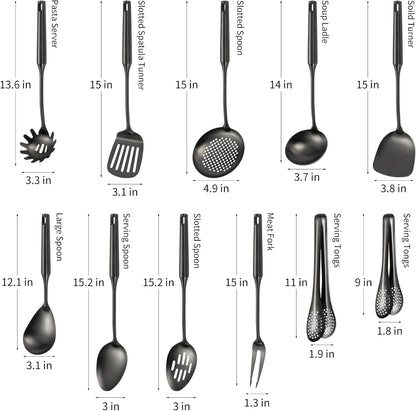 304 Stainlss Steel Matte Kitchen Utensils Set, 11 Pcs Long Metal Cooking Utensil Gadgets Tools Set