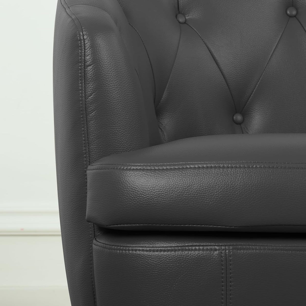 360° Swivel Leather Accent Chair, Modern Barrel Club Chair with Leather Upholstery and Sturdy Base
