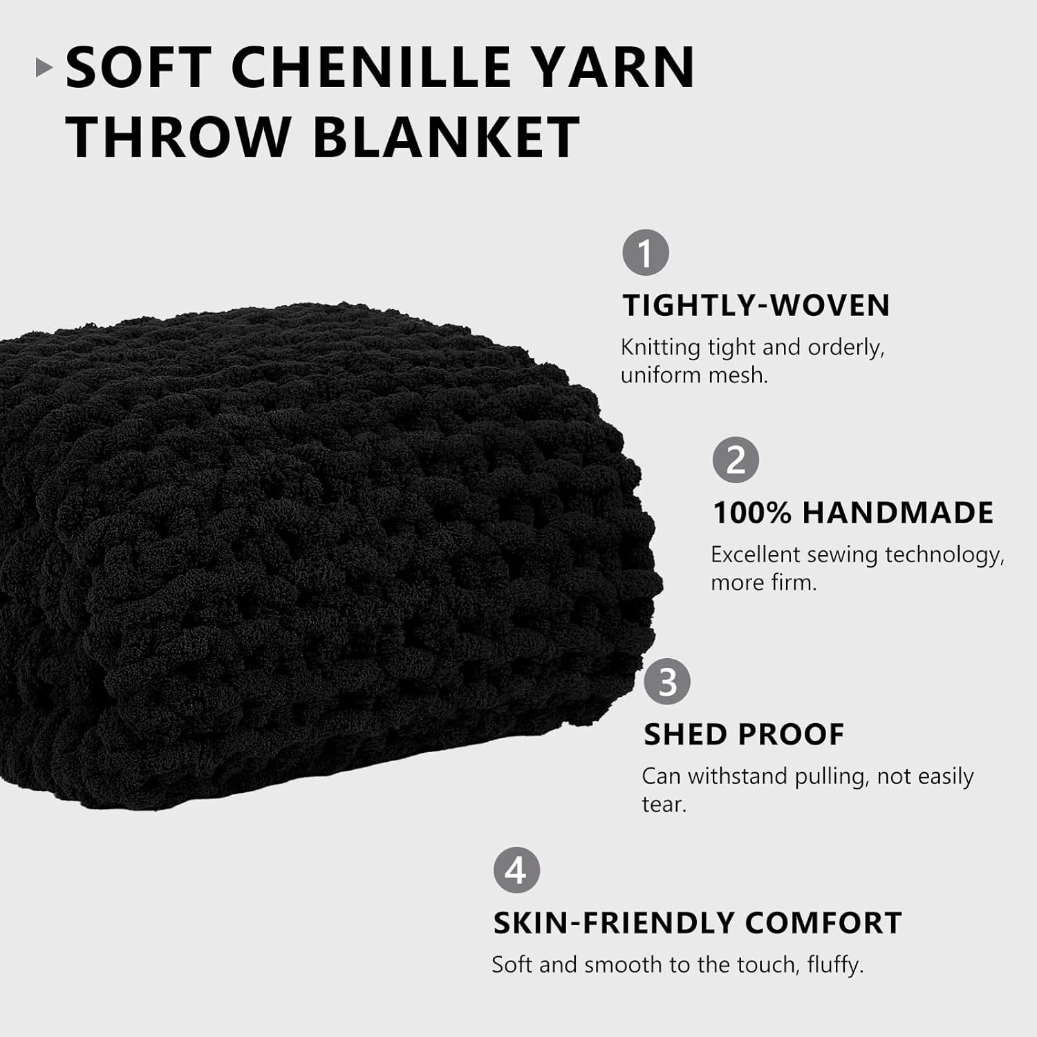 L'AGRATY Chunky Knit Blanket Throw: 72''x84'' Chenille Chunky Knitted Throw Blanket for Bed Couch