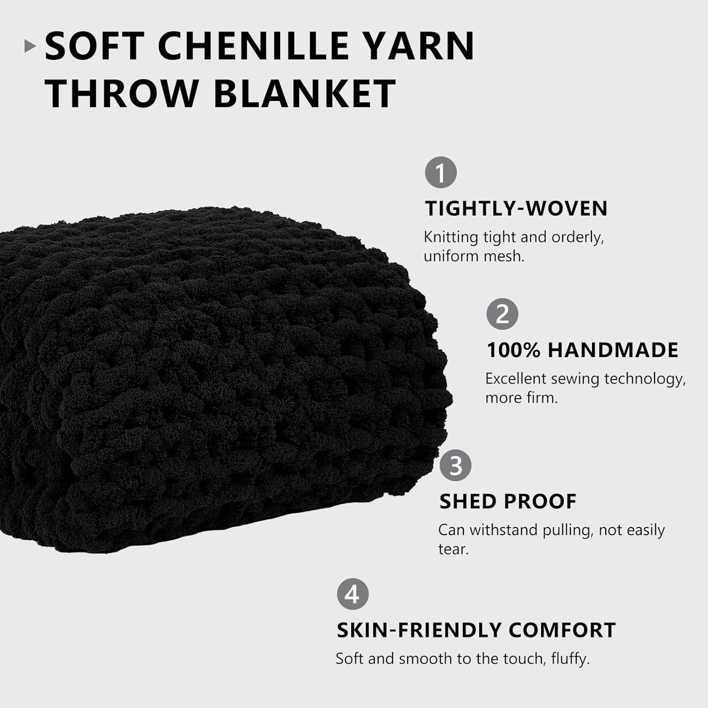 L'AGRATY Chunky Knit Blanket Throw: 80''x90'' Chenille Chunky Knitted Throw Blanket for Bed Couch
