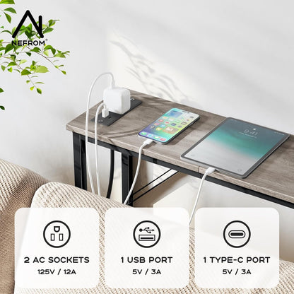 47.2'' Console Table, Skinny Entryway Table with Fast-Charging Station, Narrow Long Sofa Table