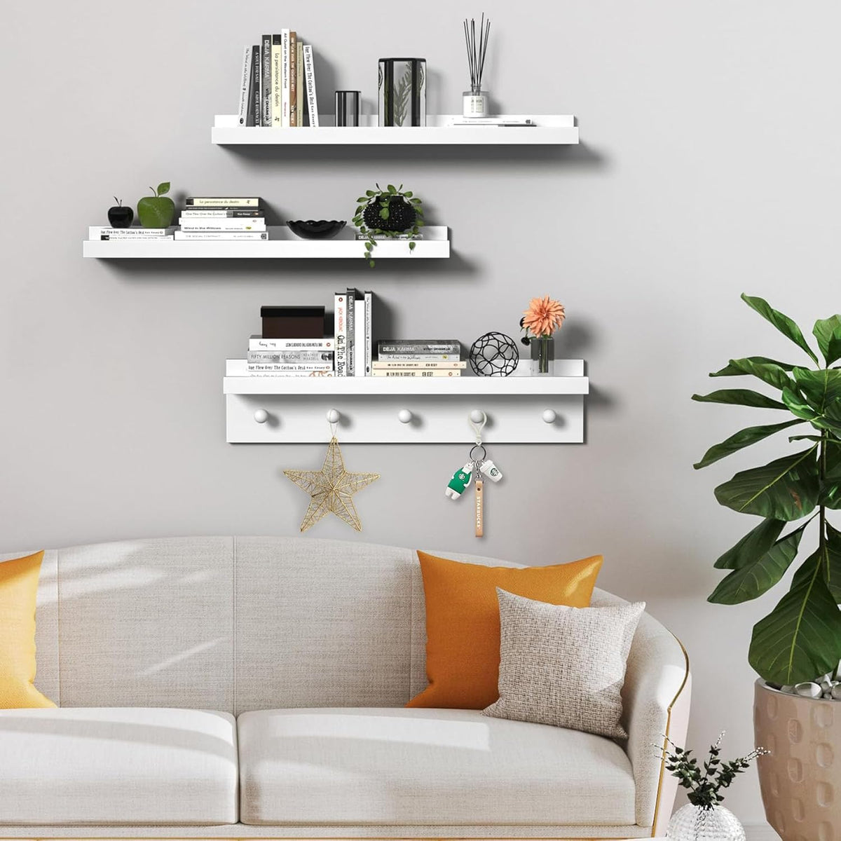 MBYD Picture Shelf Ledge, 24 Inch Floating Shelves for Wall, Nursery Book Shelves with Hooks Set of