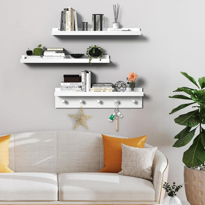 MBYD Picture Shelf Ledge, 24 Inch Floating Shelves for Wall, Nursery Book Shelves with Hooks Set of