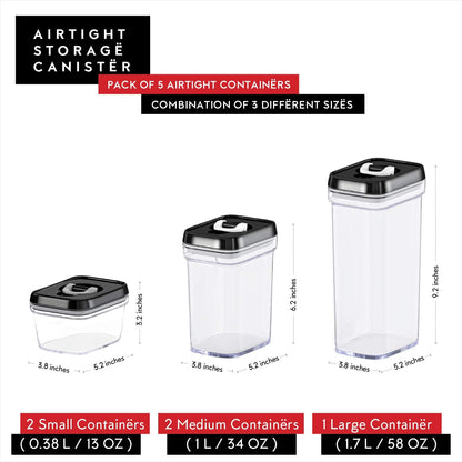 DWËLLZA KITCHEN Airtight Food Storage Containers with Lids - 5 Piece Set - Kitchen Accessories Food