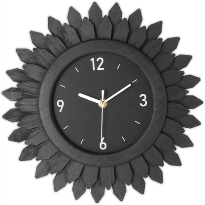 Honiway Wall Clock Battery Operated 12 Inch Rustic Wooden Boho Sunburst Decorative Wall Clock