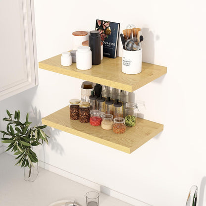 24" Floating Shelves for Wall, 12" Deep Slim Oak Floating Shelves, Wall-Mounted Shelves for