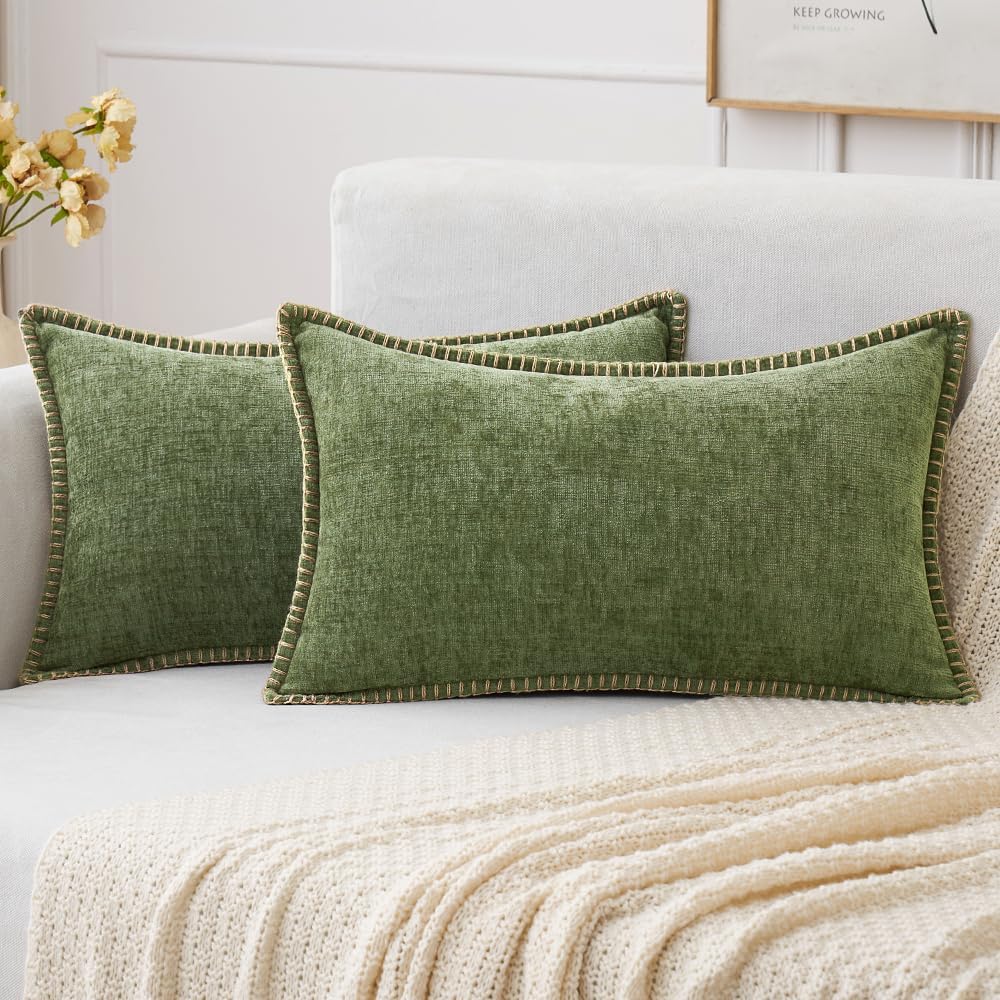MIULEE Pack of 2 Couch Throw Pillow Covers 12x20 Inch Sage Green Farmhouse Decorative Pillow Covers