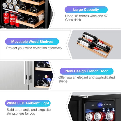 Tylza Wine and Beverage Refrigerator, 24 inch Dual Zone Wine Beverage Cooler Built-in and