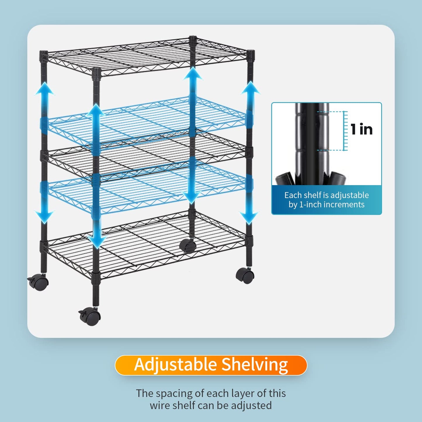 FDW Wire Shelving Metal Storage Shelves 23L x 13W x 32H 3 Tier Layer Storage Shelves with Wheels