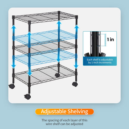 FDW Wire Shelving Metal Storage Shelves 23L x 13W x 32H 3 Tier Layer Storage Shelves with Wheels