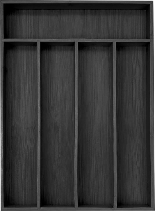 Bamboo Silverware Holder - Drawer Organizer with 5 Slots (Black)