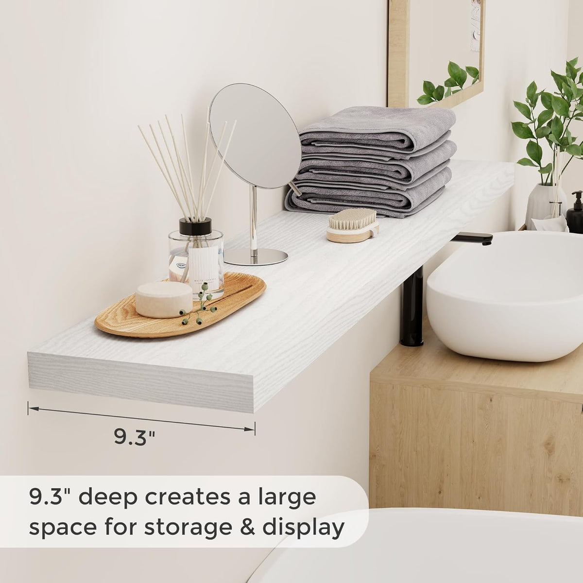 Fun Memories Floating Shelves 55 Inch Set of 2, White 55 x 9 Wall Shelves for Home Decor Storage