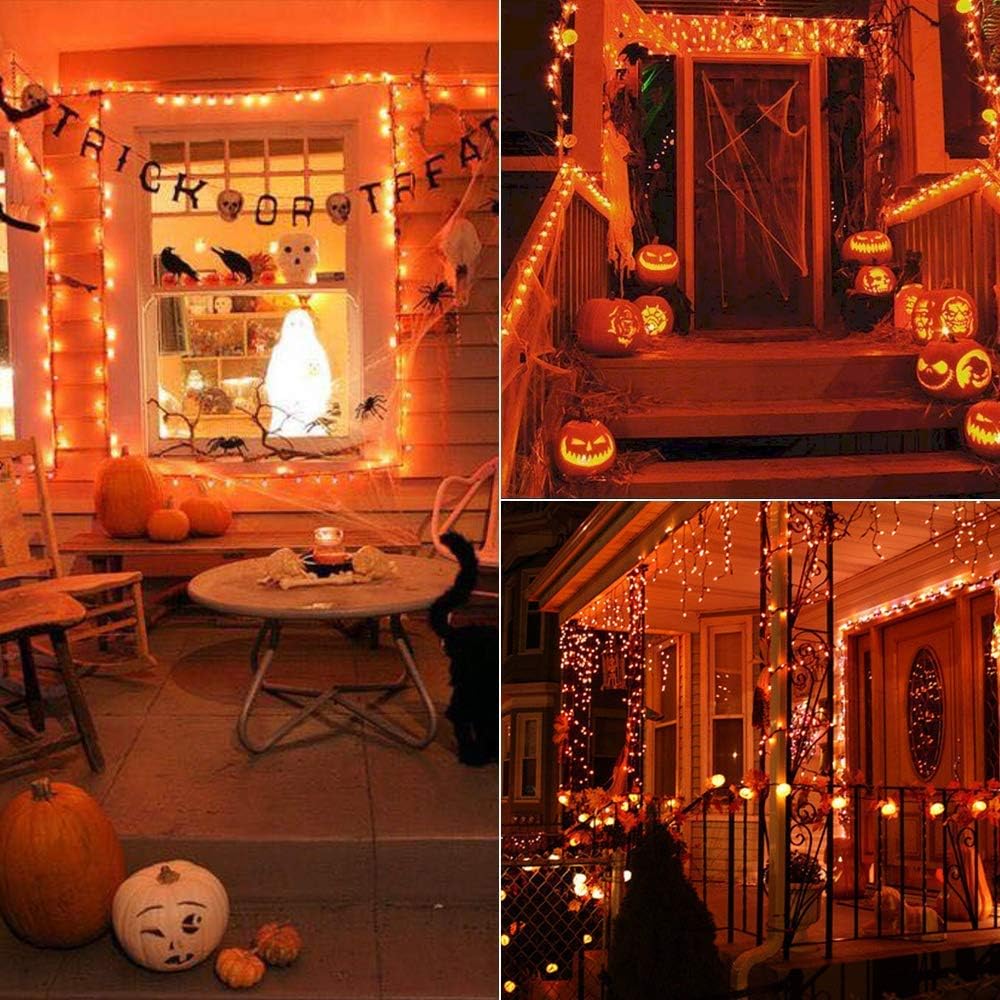 Brizled Orange Halloween Lights, 33ft 100 LED 5mm Wide Angle Orange Halloween String Lights, 120V