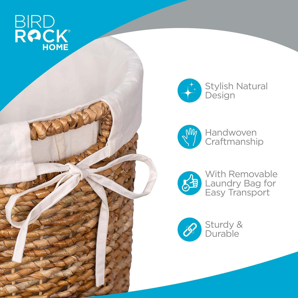BIRDROCK HOME Seagrass Laundry Hamper with Lid & Liner - Handwoven Round Basket with Handles for