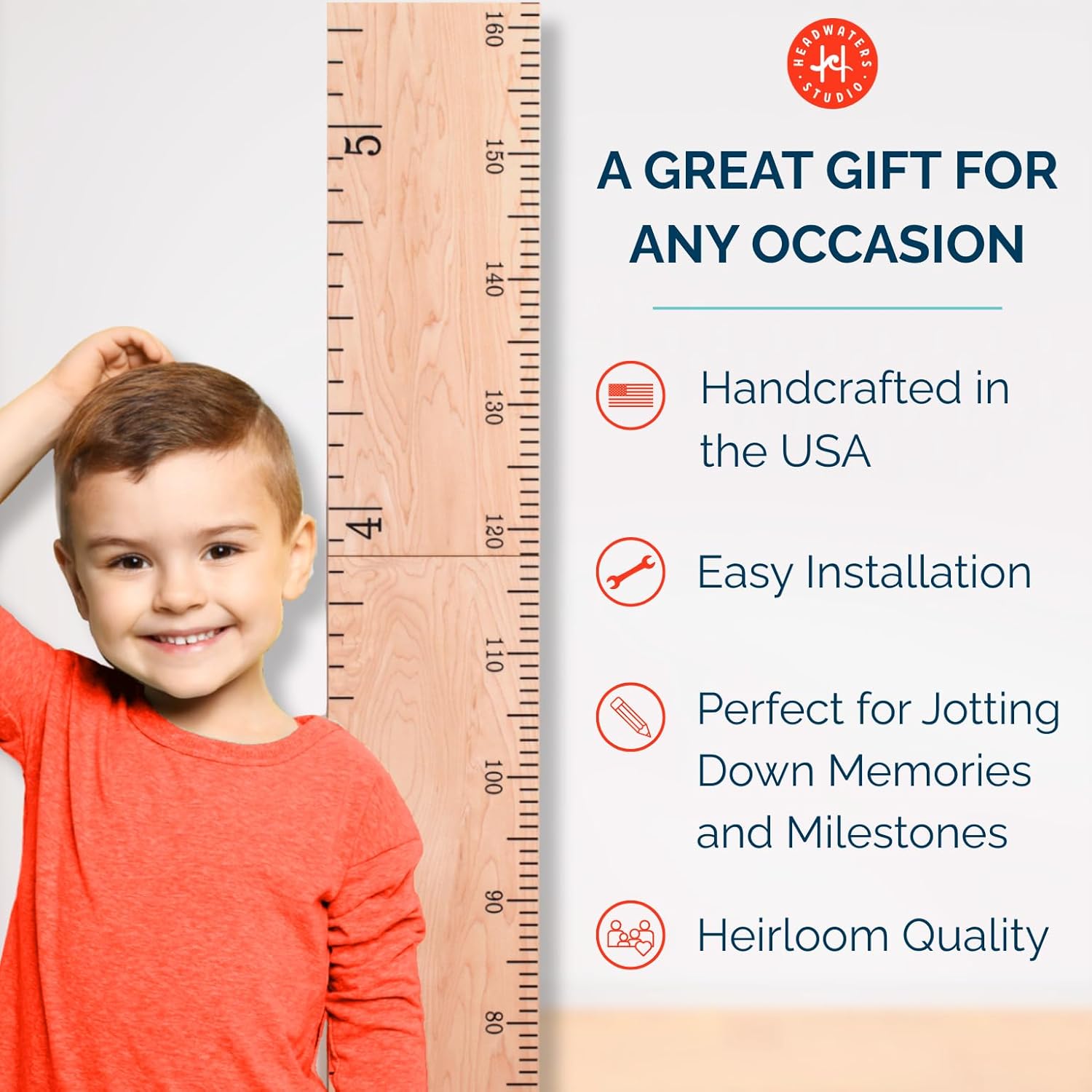 Wooden Growth Chart for Wall - Size Height Chart for Kids, Growth Measuring Board and Kids Height