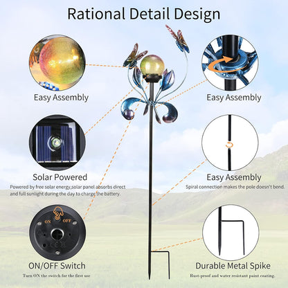 VCUTEKA Solar Lights Outdoor Metal Garden Stake Waterproof Crackle Glass Globe Garden Decor
