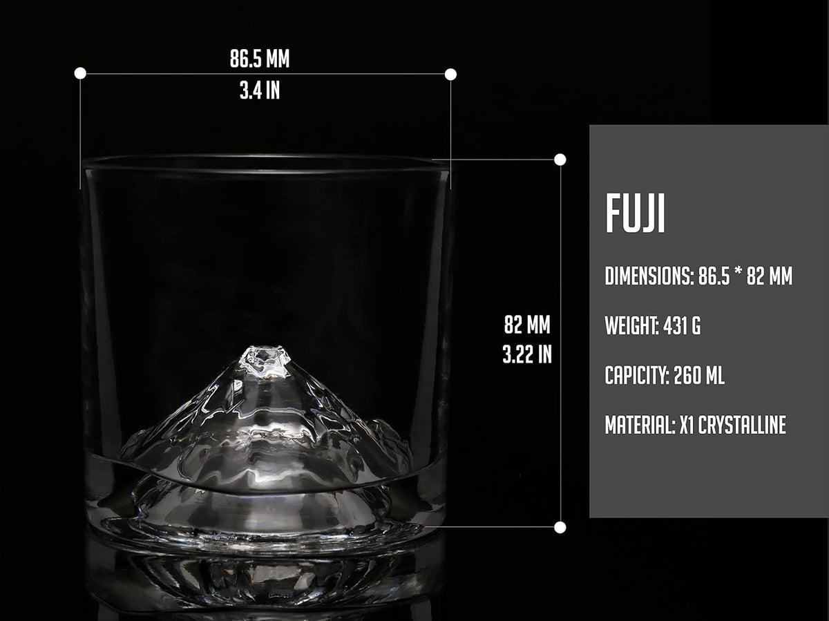 Mount Fuji Heavy Crystal Whiskey Glasses Gift Set of 2, Thick Freezable Bourbon Glass 1lb Each