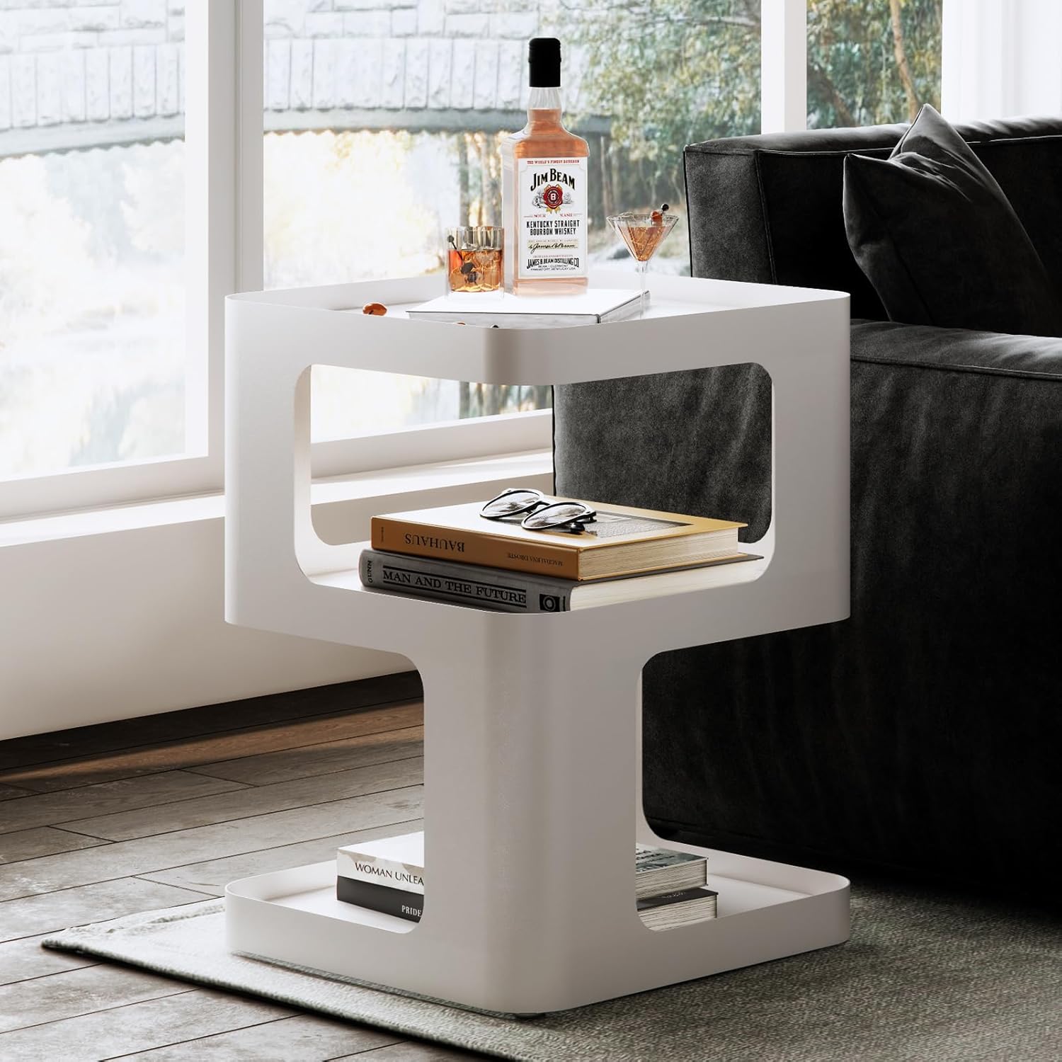 Modern Side Table,White end Table,Unique nightstand,Bedside Table,Metal 3-Tier Night Stand with