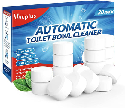 Vacplus Toilet Bowl Cleaner Tablets 20 PACK, Automatic Cleaners with Bleach, Slow-Releasing Toilet