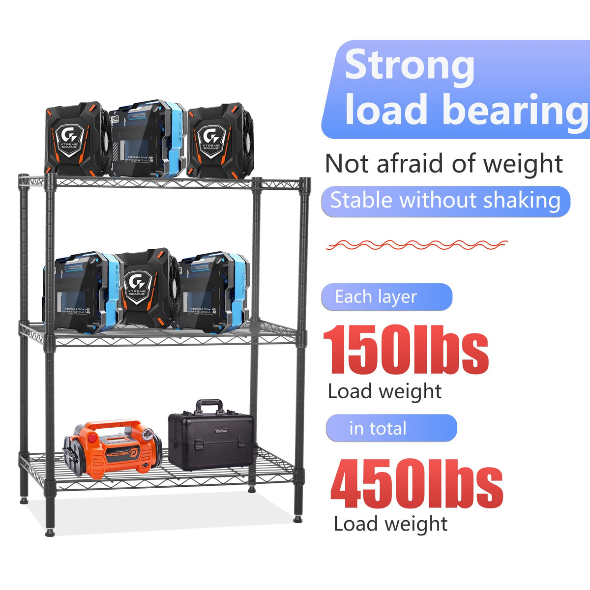 FDW Wire Shelving Units Adjustable Metal Storage Rack 23D x 13W x 30H 3 Tier Pantry Shelves NSF