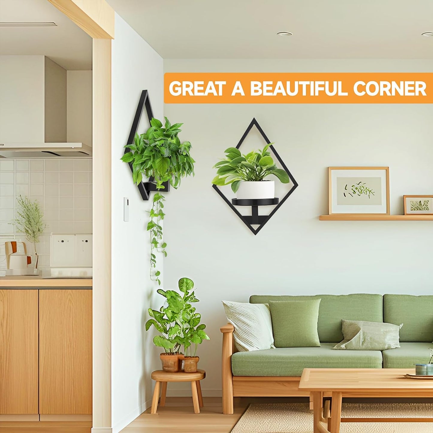 Wall Plant Holder, 2 Pack Metal Floating Shelves Indoor, Window Sill Plant Shelf for Bedroom