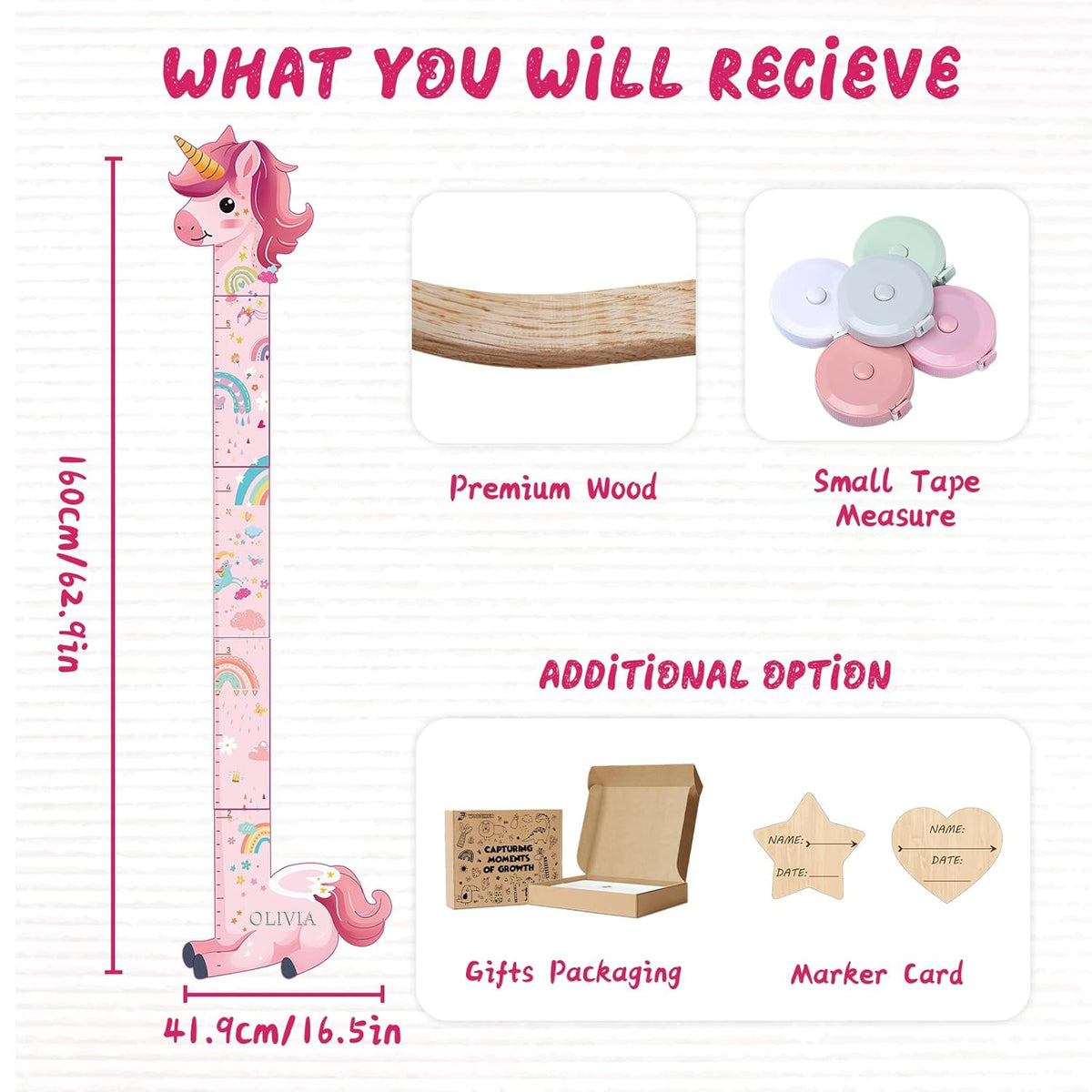 Personalized Name Growth Chart for Kids, Unicorn Wooden Wall Decor Growth Chart, Wall Decor for
