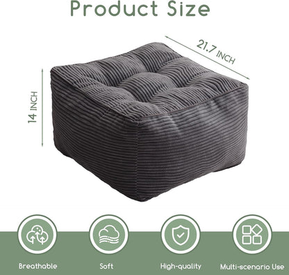 HIGOGOGO Square Stuffed Pouf Ottoman, Corduroy Poufs with Foam Chunk Filling, Furry and Fluffy Pouf